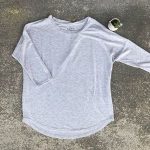 LOFT. Heather Grey. 3/4 Length Top. Size Medium.